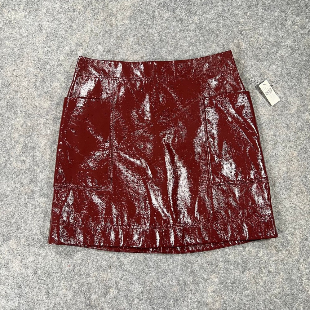 Maeve by Anthropologie Skirt Womens 10 Burgundy Faux Leather Patent Mini NWT